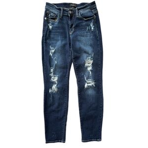 Judy Blue Dark Blue Distressed Boyfriend Jeans